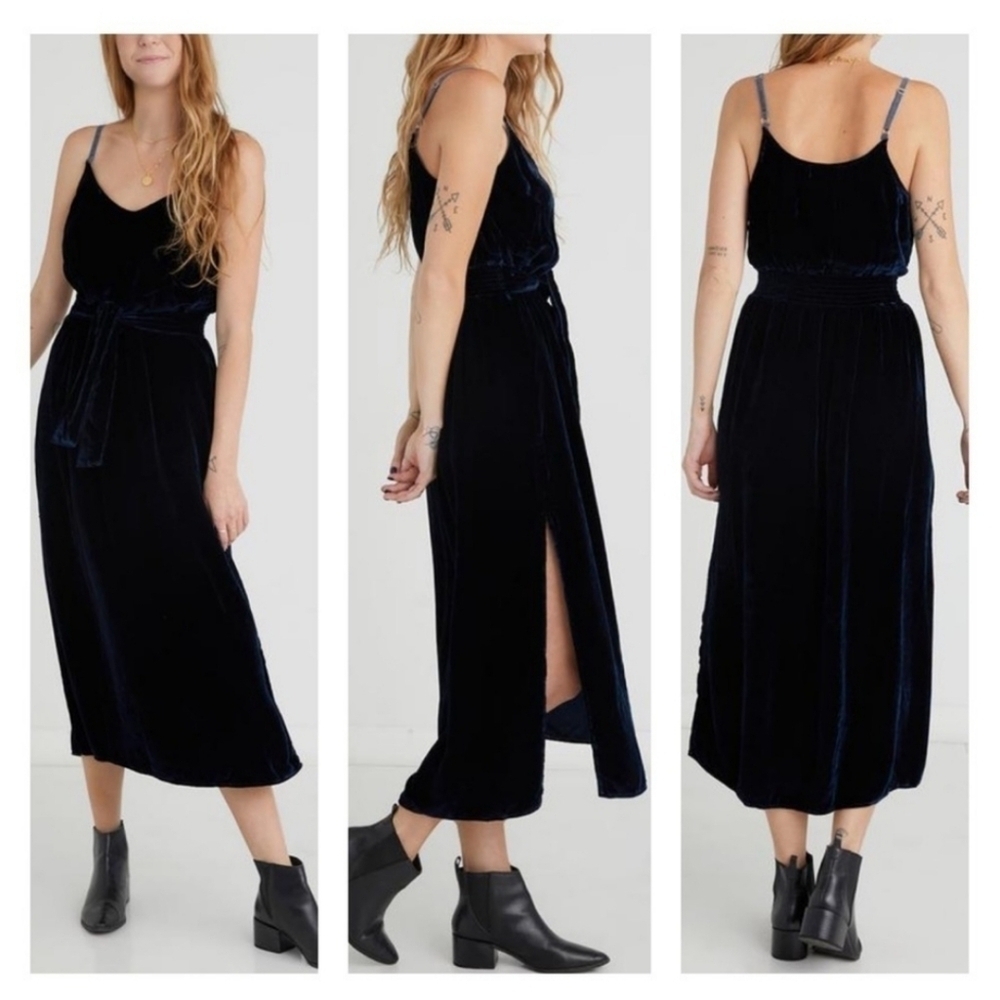 Bella Dahl Velvet Belted Cami Maxi Dress Navy Blue sz Small